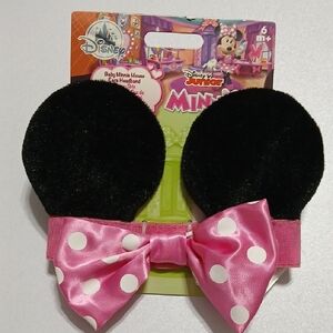 Disney Baby Minnie Mouse Black Ears Headband with Pink Polka Dot Bow - NWT